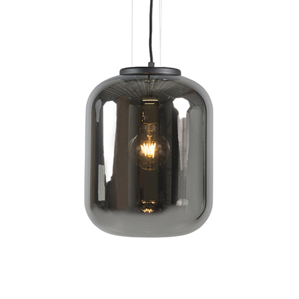hanglampen Smart hanglamp zwart met smoke glas incl. WiFi A60 Bliss GlasStaal Zwart Deze prachtige heeft een hele mooie glazen kap. Het perfecte afgeronde