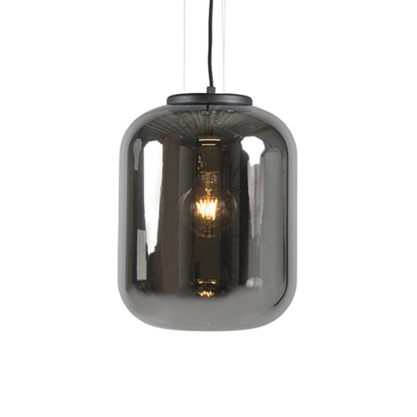 hanglampen Smart hanglamp zwart met smoke glas incl. WiFi A60 Bliss GlasStaal Zwart Deze prachtige heeft een hele mooie glazen kap. Het perfecte afgeronde
