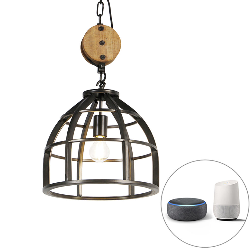 hanglampen Smart hanglamp zwart 345 cm incl. WiFi A60 Arthur StaalHout Bruin Een prachtige deze echt een plaatje om te zien. Hij hoort volledig thuis in