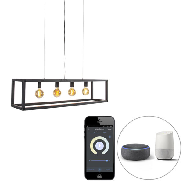 hanglampen Smart hanglamp zwart incl. Wifi G95 Big Cage 2 AluminiumStaal Zwart