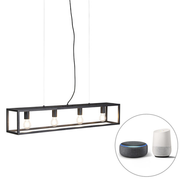 hanglampen Smart hanglamp zwart incl. 4 WiFi A60 Cage Staal Zwart Deze is een mooi luchtig ontwerp met sterk minimalistisch beeld. Je woning of kantoor zal