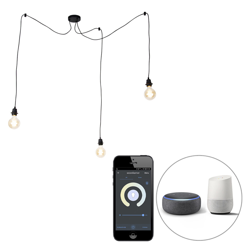 hanglampen Smart hanglamp zwart incl. Wifi G95 Cava Staal Zwart