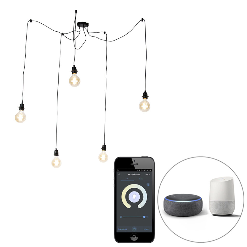 hanglampen Smart hanglamp zwart incl. Wifi G95 Cava Staal Zwart
