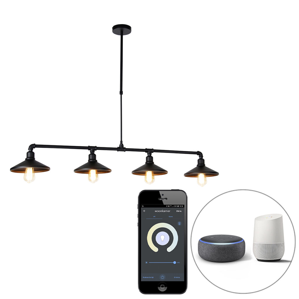 hanglampen Smart hanglamp zwart incl. Wifi ST64 Laser Staal Zwart