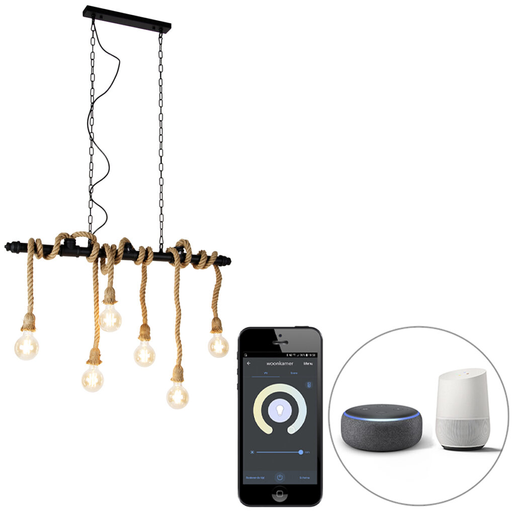 hanglampen Smart hanglamp zwart incl. Wifi G95 Plural StaalTouw Zwart