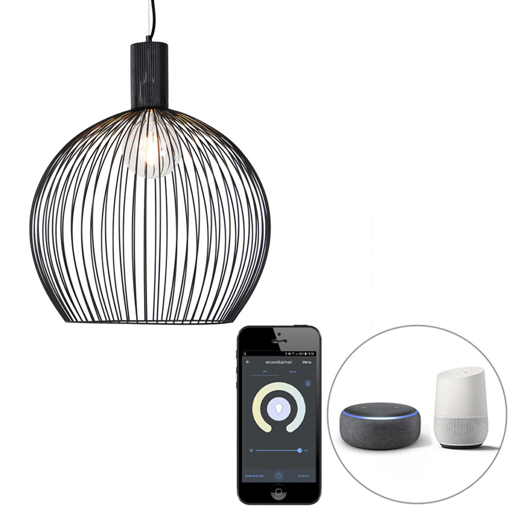 hanglampen Smart ronde hanglamp zwart 50 cm incl. Wifi G95 Dos Staal Zwart