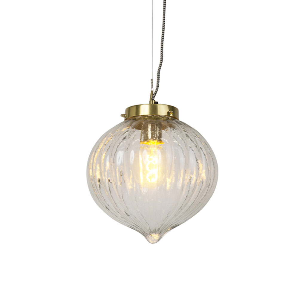 hanglampen Vintage hanglamp glas met messing Visha GlasMetaal Deze prachtige design gebolde glazen kap en details is een plaatje om naar te kijken. heeft luxe