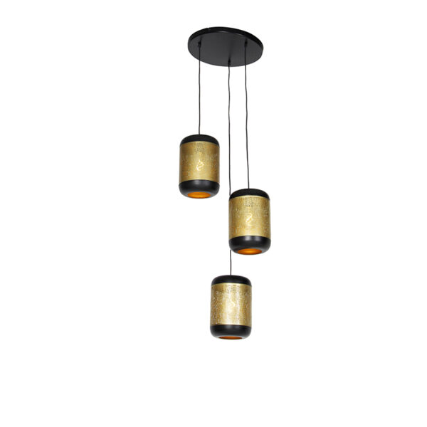 hanglampen Vintage hanglamp zwart met messing rond Kayleigh Staal Ga voor een stijlvolle vintage toevoeging in huis onze collectie. Deze is afgewerkt