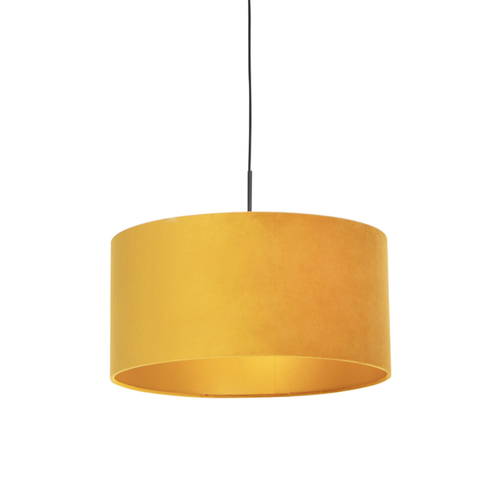 hanglampen Zwarte hanglamp met velours kap geel goud 50 cm Combi StofStaal Geel Ben je op zoek naar een prachtige basic Dan is deze zeker wat voor Met kun jouw