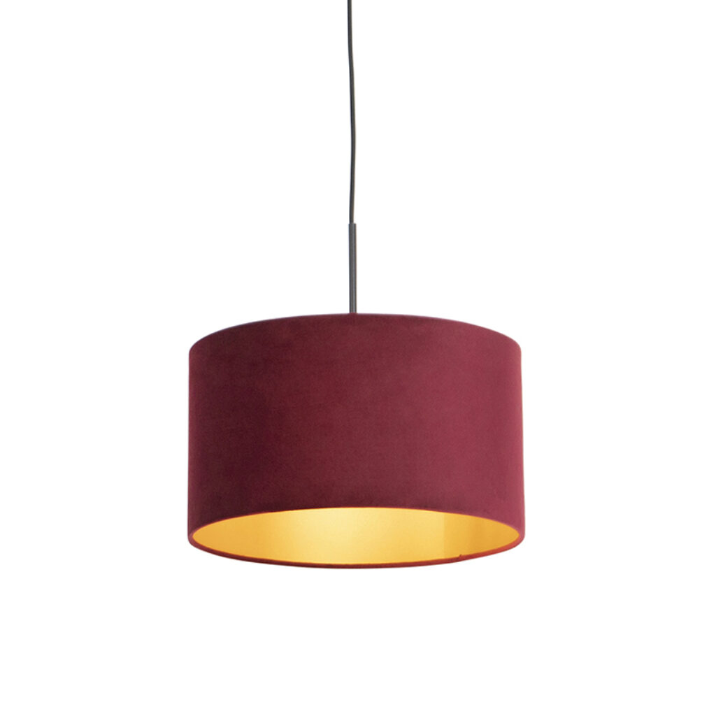 hanglampen Zwarte hanglamp met velours kap rood goud 35 cm Combi StaalStof Rood Ben je op zoek naar een prachtige basic Dan is deze zeker wat voor Met kun jouw
