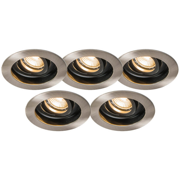 inbouwspots Inbouwspot Rondoo staal set van 5 Aluminium Staal Met deze inbouwspot haal je een stijlvol en luxueus design in huis door de vorm het gebruik