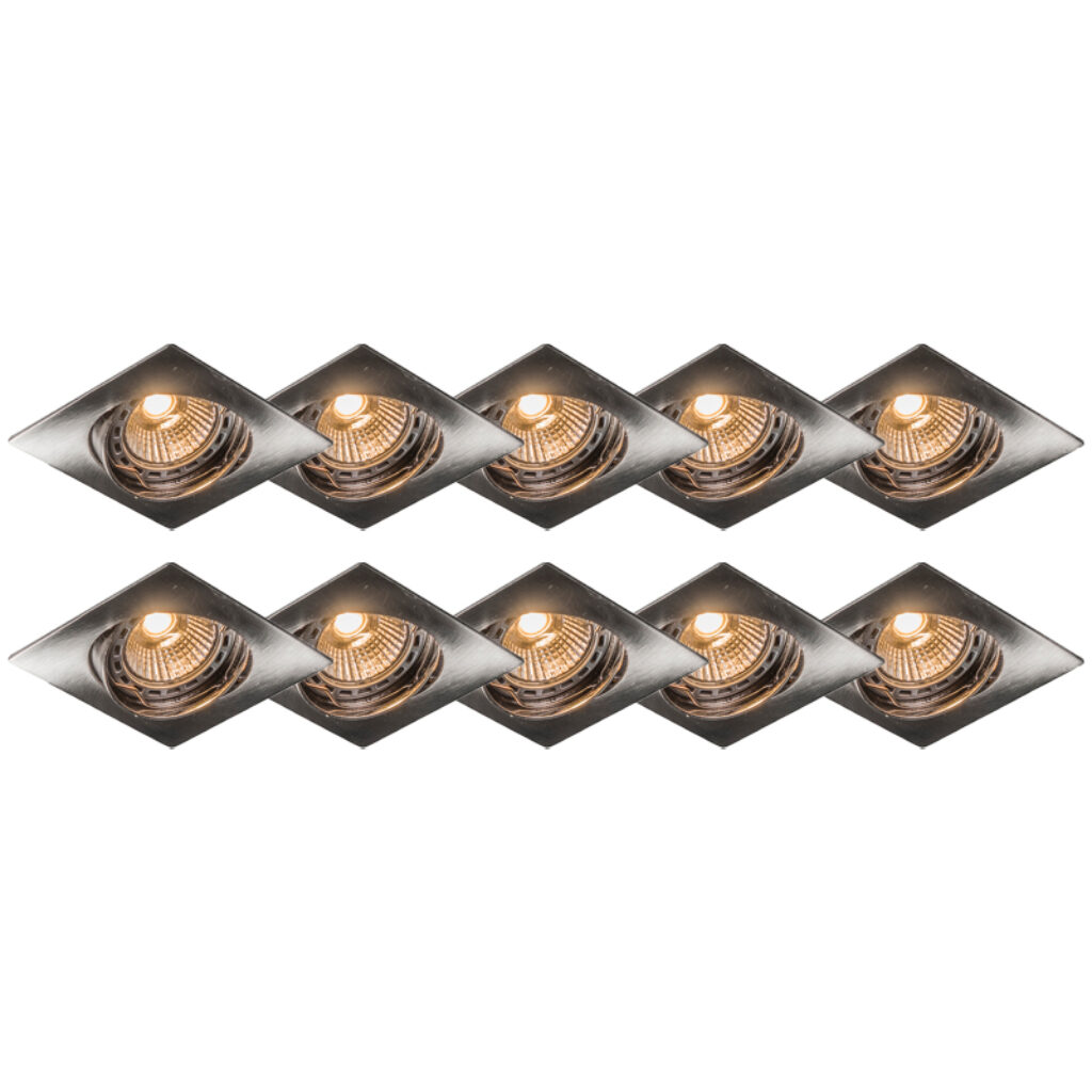 inbouwspots Moderne inbouwspot staal kantelbaar set van 10 Edu Aluminium Staal Deze hoort helemaal thuis in een modern interieur. Dankzij het krijgt hij echt