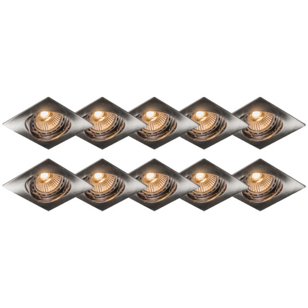 inbouwspots Moderne inbouwspot staal kantelbaar set van 10 Edu Aluminium Staal Deze hoort helemaal thuis in een modern interieur. Dankzij het krijgt hij echt