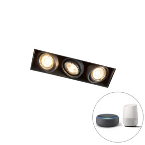 inbouwspots Moderne smart inbouwspot zwart trimless incl. 3 GU10 Wifi Oneon Staal Zwart Ga voor de perfect met Dit armatuur is wat inhoud dat er geen buitenrand