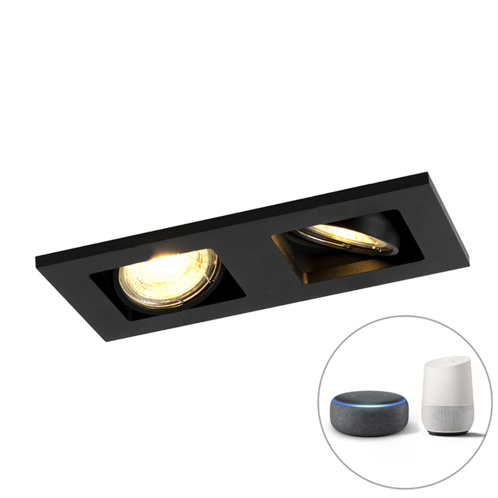 inbouwspots Moderne smart inbouwspot zwart incl. 2 Wifi GU10 Qure Aluminium Zwart De is een moderne die volledig thuishoort in jouw strakke zwarte kleur maakt