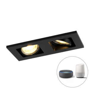 inbouwspots Moderne smart inbouwspot zwart incl. 2 Wifi GU10 Qure Aluminium Zwart De is een moderne die volledig thuishoort in jouw strakke zwarte kleur maakt