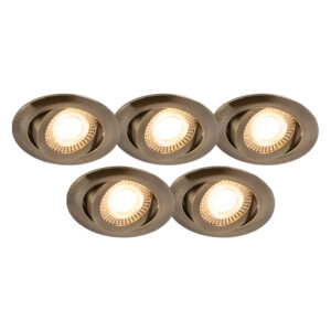inbouwspots Set van 5 moderne brons incl. LED dimbaar Mio Kunststof Brons Deze is een strakke inbouwspot. Afgewerkt in mooie bronzen De lamp beschikt over licht