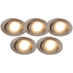 inbouwspots Set van 5 moderne staal incl. LED dimbaar Mio Kunststof Grijs Deze is een strakke inbouwspot. Afgewerkt in mooie stalen De lamp beschikt over licht