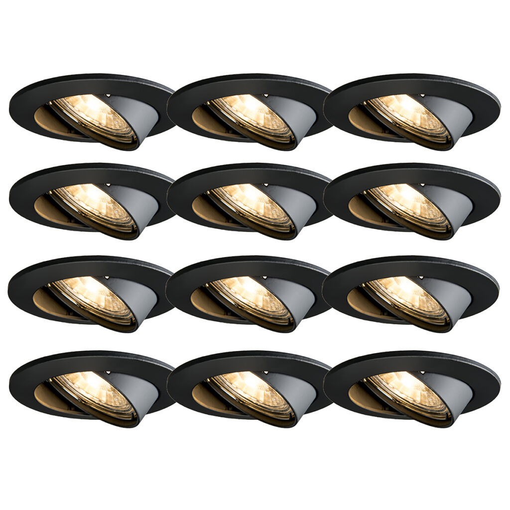 inbouwspots Set van 12 moderne zwart kantelbaar Edu MetaalAluminium Zwart