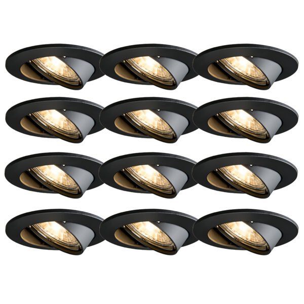 inbouwspots Set van 12 moderne zwart kantelbaar Edu MetaalAluminium Zwart