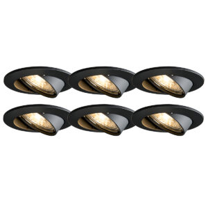 inbouwspots Set van 6 moderne zwart kantelbaar Edu MetaalAluminium Zwart