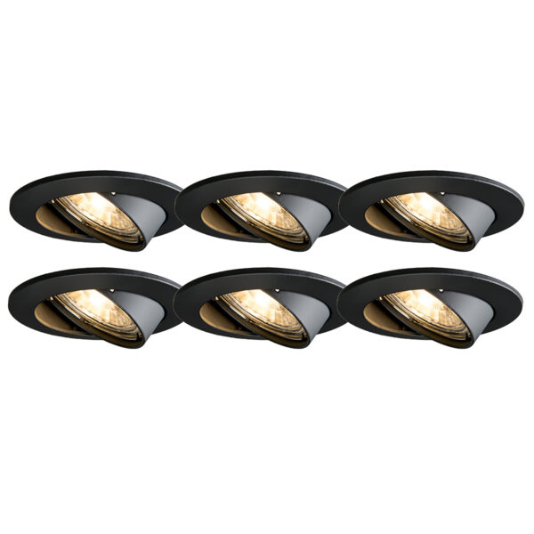 inbouwspots Set van 6 moderne zwart kantelbaar Edu MetaalAluminium Zwart