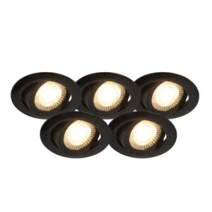 inbouwspots Set van 5 moderne zwart incl. LED dimbaar Mio Kunststof Zwart Deze is een strakke inbouwspot. De zwarte kleur geeft hem iets aan je lamp beschikt