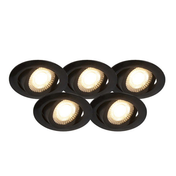 inbouwspots Set van 5 moderne zwart incl. LED dimbaar Mio Kunststof Zwart Deze is een strakke inbouwspot. De zwarte kleur geeft hem iets aan je lamp beschikt