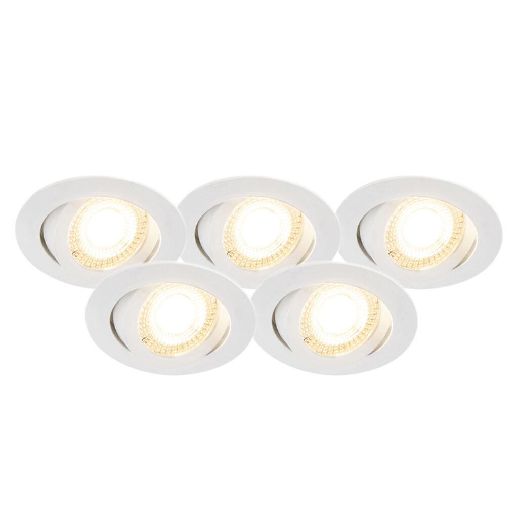 inbouwspots Set van 5 wit incl. LED dimbaar Mio Kunststof Wit Deze is een strakke moderne inbouwspot. De witte kleur maakt hem erg lamp beschikt over licht