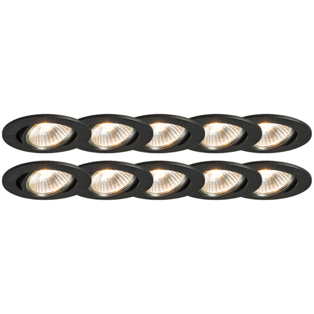 inbouwspots Set van 10 zwart kantelbaar Cisco Aluminium Zwart In een modern interieur mogen deze spotjes niet ontbreken. Door zijn zwarte kleur steken ze mooi
