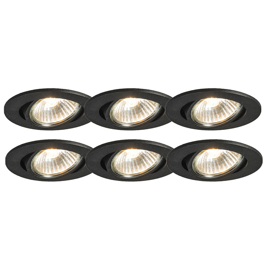 inbouwspots Set van 6 zwart kantelbaar Cisco Aluminium Zwart