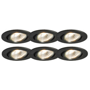 inbouwspots Set van 6 zwart kantelbaar Cisco Aluminium Zwart