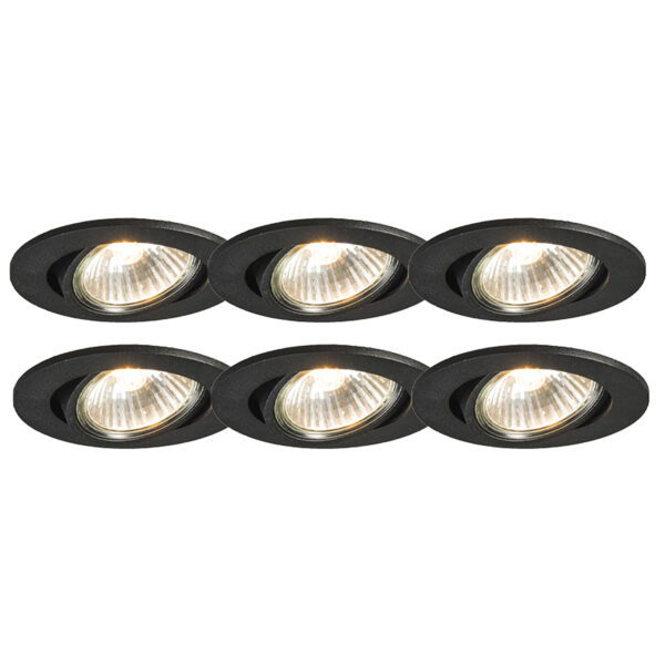 inbouwspots Set van 6 zwart kantelbaar Cisco Aluminium Zwart