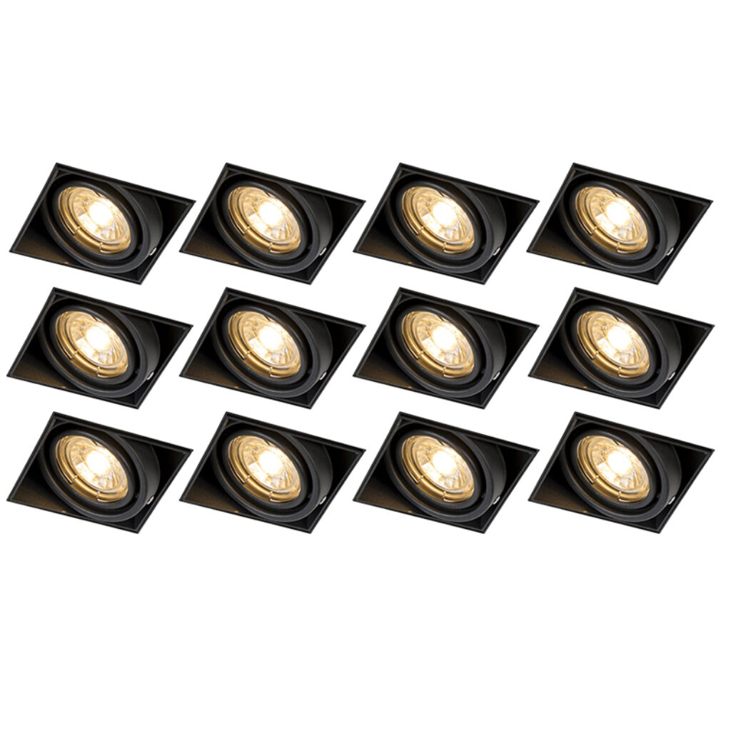inbouwspots Set van 12 zwart GU10 kantelbaar trimless Oneon Staal Zwart