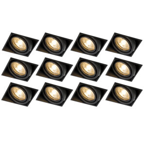 inbouwspots Set van 12 zwart GU10 kantelbaar trimless Oneon Staal Zwart