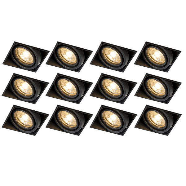 inbouwspots Set van 12 zwart GU10 kantelbaar trimless Oneon Staal Zwart