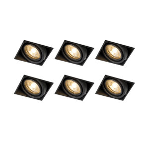 inbouwspots Set van 6 zwart GU10 kantelbaar trimless Oneon Staal Zwart