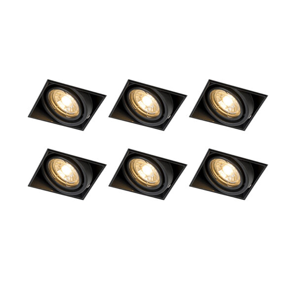 inbouwspots Set van 6 zwart GU10 kantelbaar trimless Oneon Staal Zwart