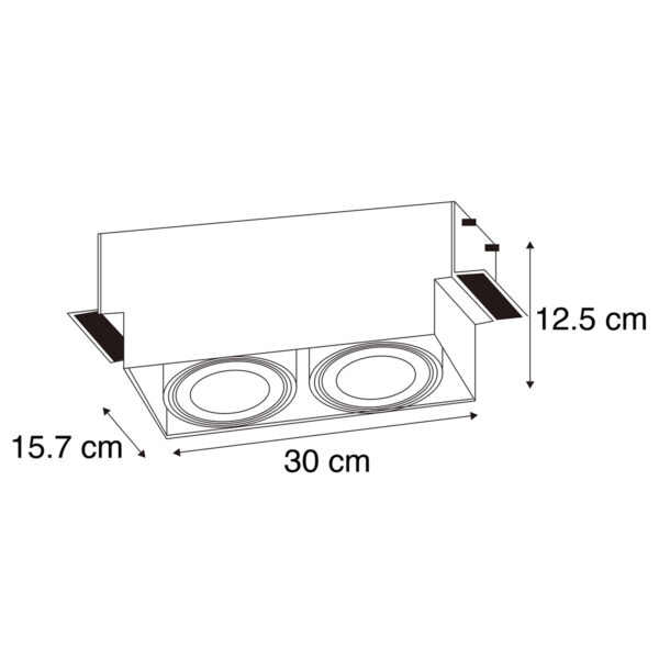 Set van 3 inbouwspots zwart GU10 AR111 Trimless 2-lichts - Oneon - Afbeelding 3