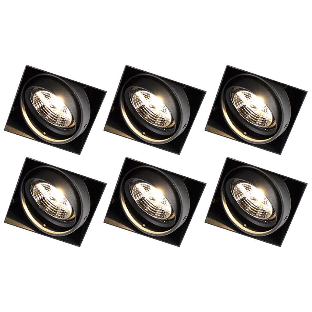 inbouwspots Set van 6 zwart GU10 AR70 trimless Oneon Staal Zwart