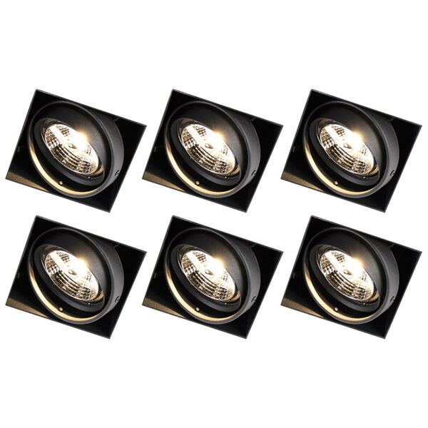 inbouwspots Set van 6 zwart GU10 AR70 trimless Oneon Staal Zwart
