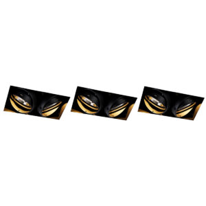 inbouwspots Set van 3 zwart GU10 AR111 Trimless Oneon Staal Zwart