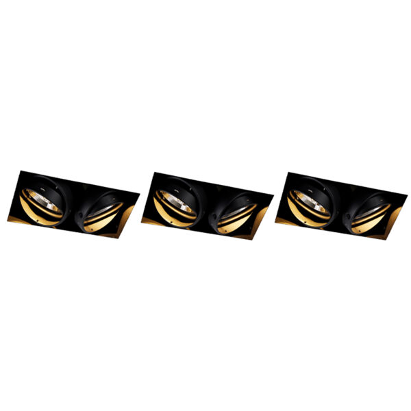 inbouwspots Set van 3 zwart GU10 AR111 Trimless Oneon Staal Zwart