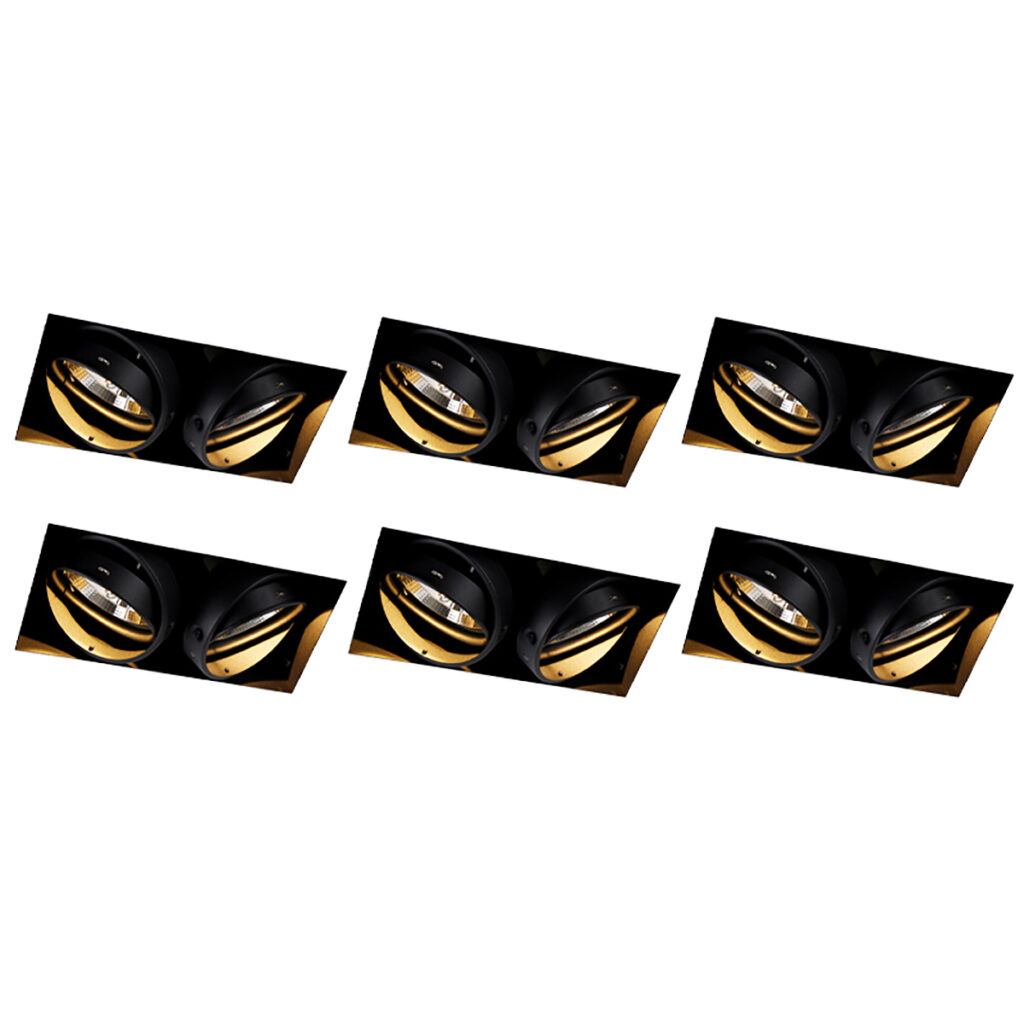 inbouwspots Set van 6 zwart GU10 AR111 Trimless Oneon Staal Zwart