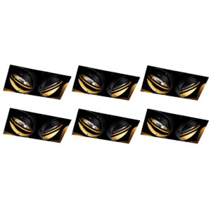 inbouwspots Set van 6 zwart GU10 AR111 Trimless Oneon Staal Zwart