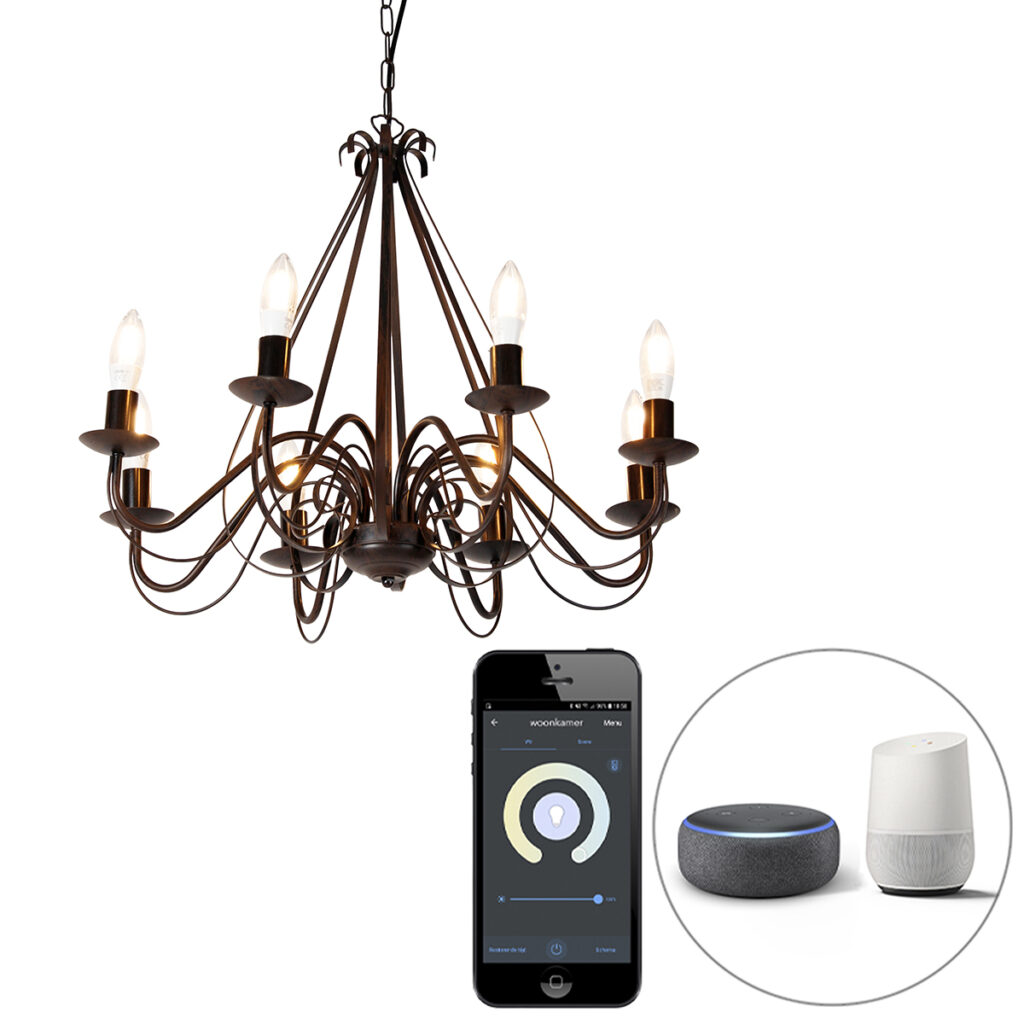 kroonluchters Smart kroonluchter roestbruin incl. Wifi B35 Giuseppe Staal Roestbruin De blijft de la onder verlichting ook deze 5 is een regelrechte