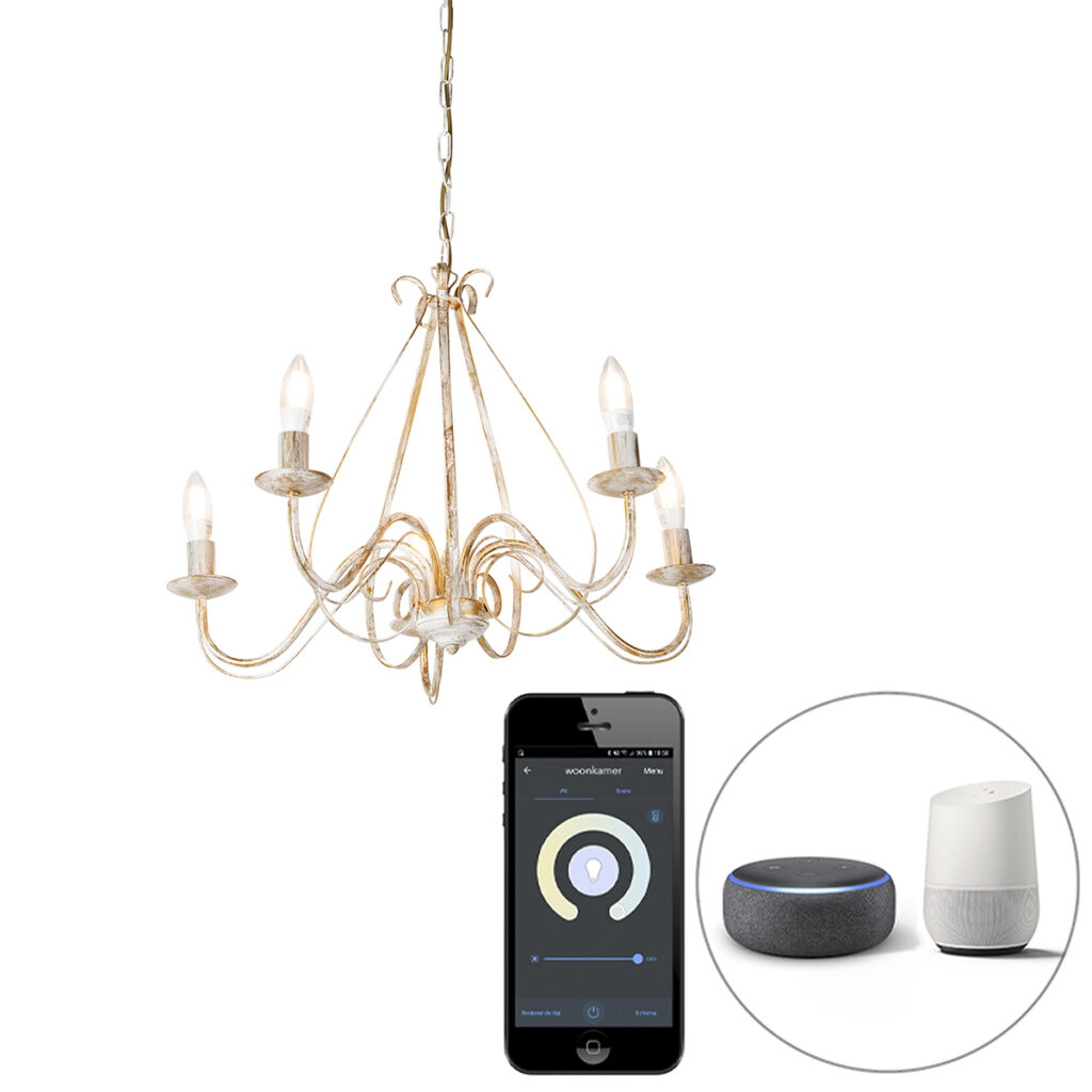 kroonluchters Smart kroonluchter wit incl. Wifi B35 Giuseppe Staal Wit De blijft de la onder verlichting ook deze 5 is een regelrechte sfeerbrenger. Deze