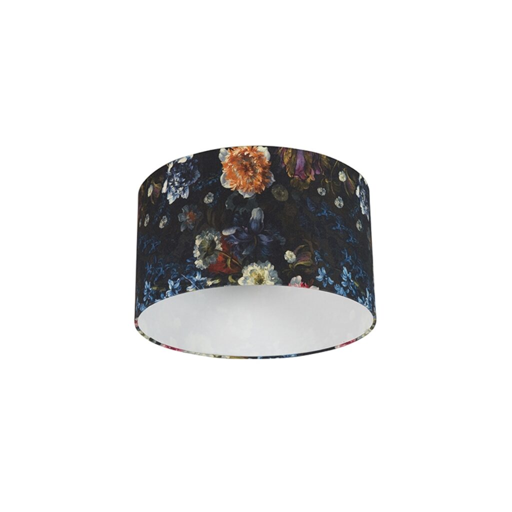 lampenkappen Katoenen lampenkap Flora Stof Oranje Deze ronde met een motief van het merk QAZQA past op zowel hangende als staande lamp en armaturen grote E27