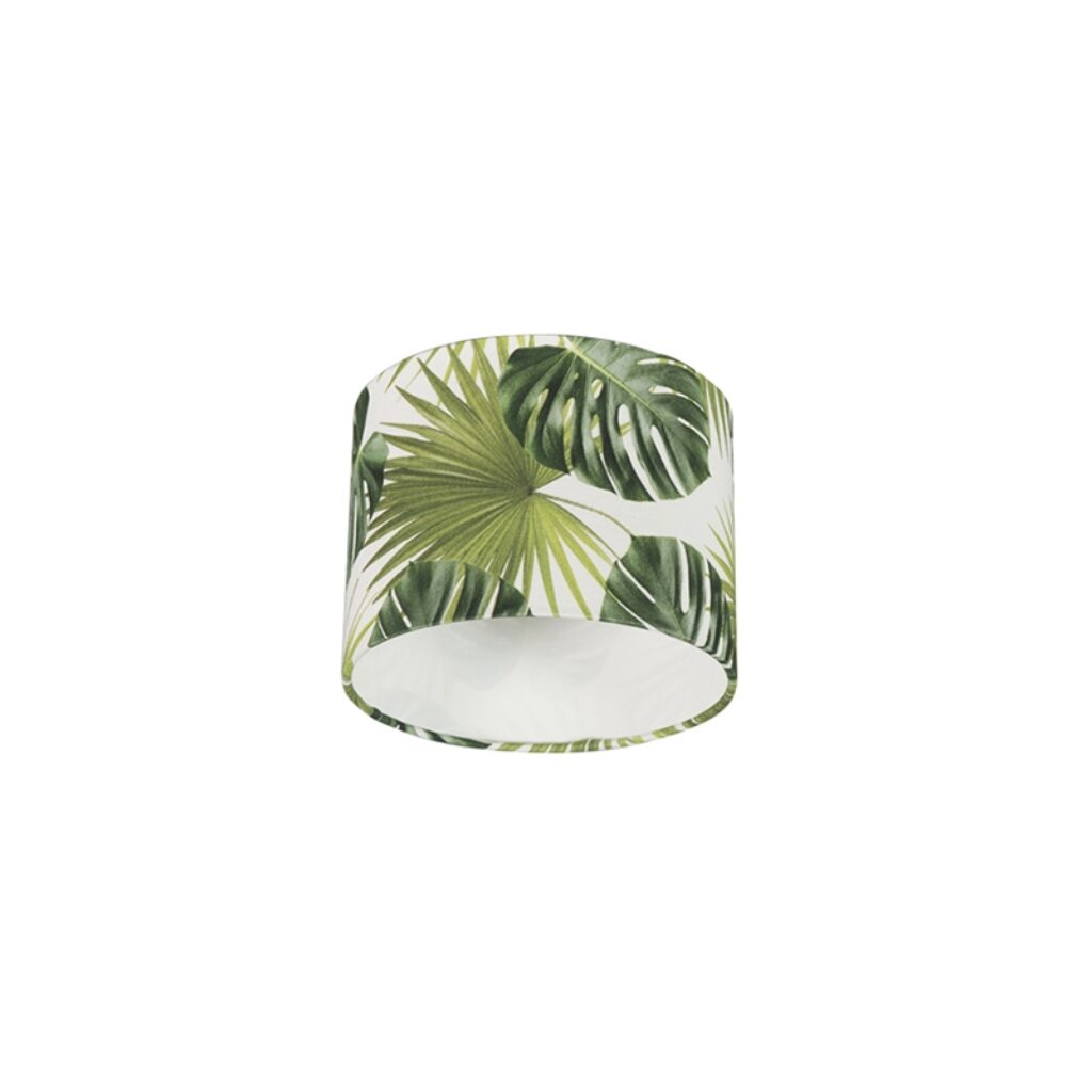 lampenkappen Katoenen lampenkap Leaf Stof Groen Deze kleine ronde met een motief van het merk QAZQA past op zowel hangende als staande lamp en armaturen grote