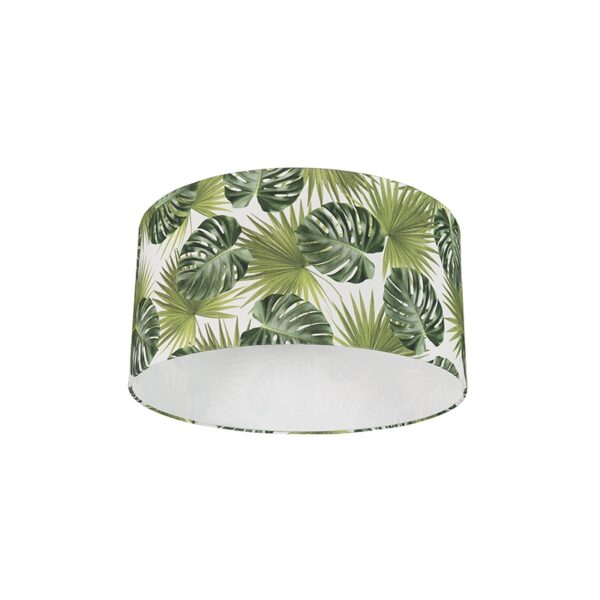 lampenkappen Katoenen lampenkap Leaf Stof Groen Deze grote ronde met een motief van het merk QAZQA past op zowel hangende als staande lamp en armaturen E27